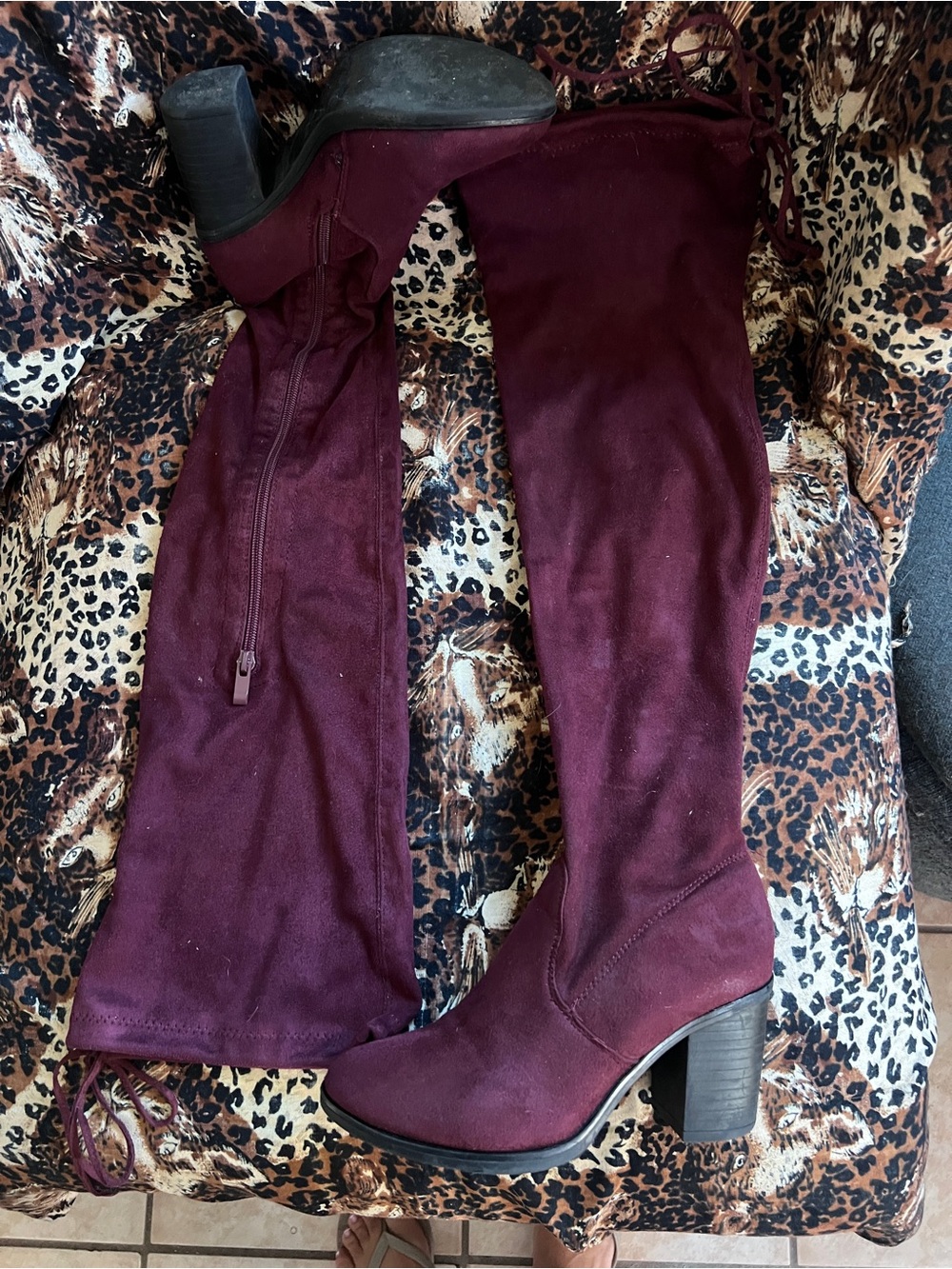 TOP Moda Over-the-Knee Suede Boots in Burgundy